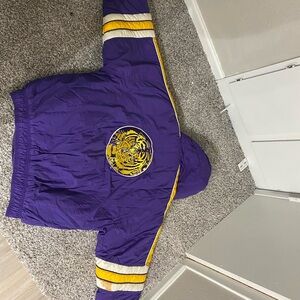 LSU COAT Purple and Yellow Hooded Jacket with Tiger Emblem